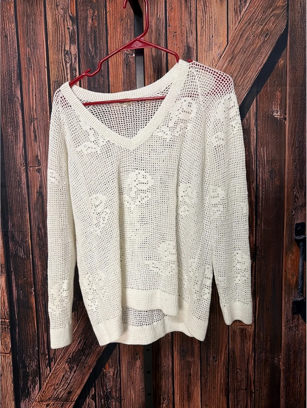Tramo Switzerland White Crochet Knit Sweater XL
